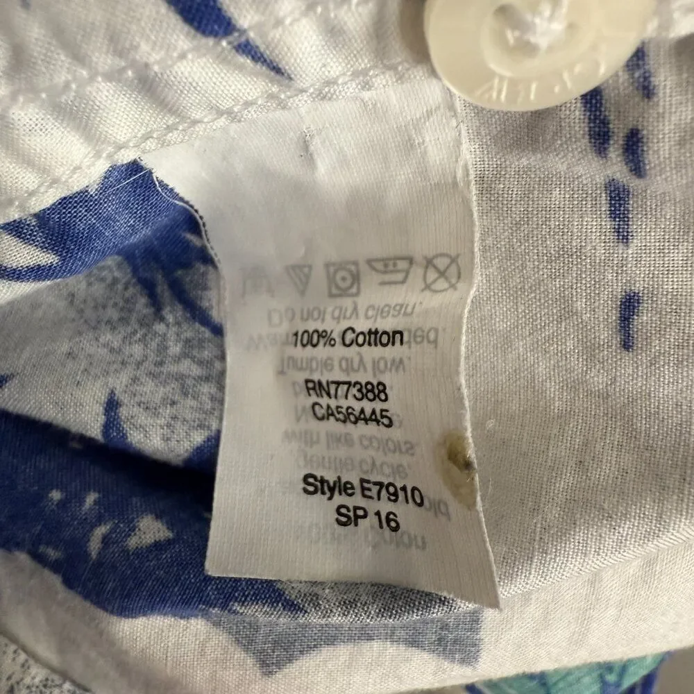 Vintage‎ J. Crew White Blue Hawaiian Print Shirt Size Medium Slim